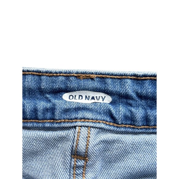 Old Navy Distressed Button Front Denim Skirt Size 2 Knee Length Cut Off Raw Hem - Picture 3 of 4